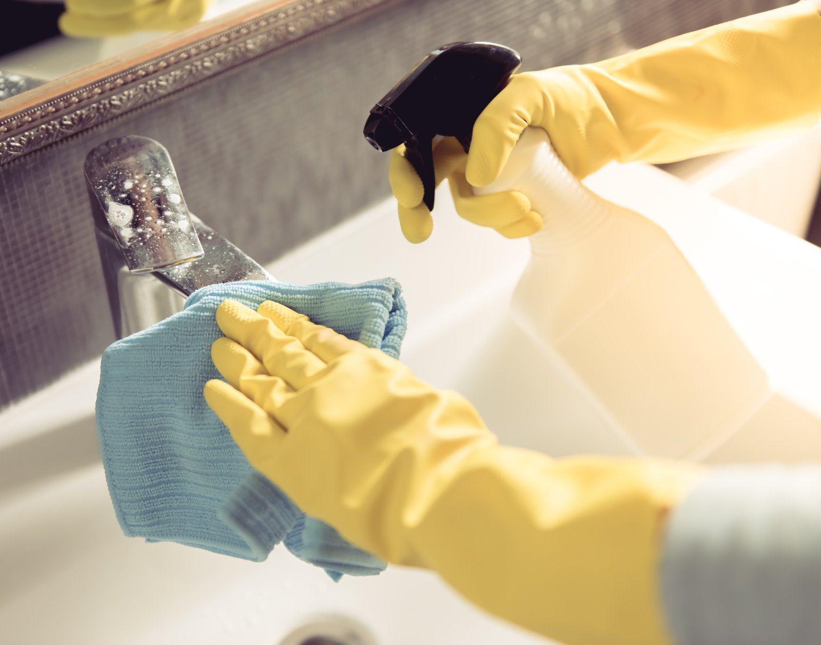 Woman cleaning her bathroom